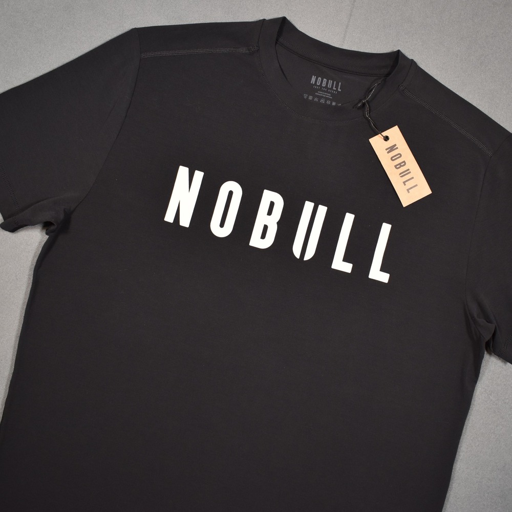 NOBULL Mens Ultrasoft Workout Tee Black Large Chest Logo White Performance Slim